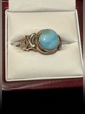 Larimar gemstone 925 sterling silver ring intricate woven band Sz 9